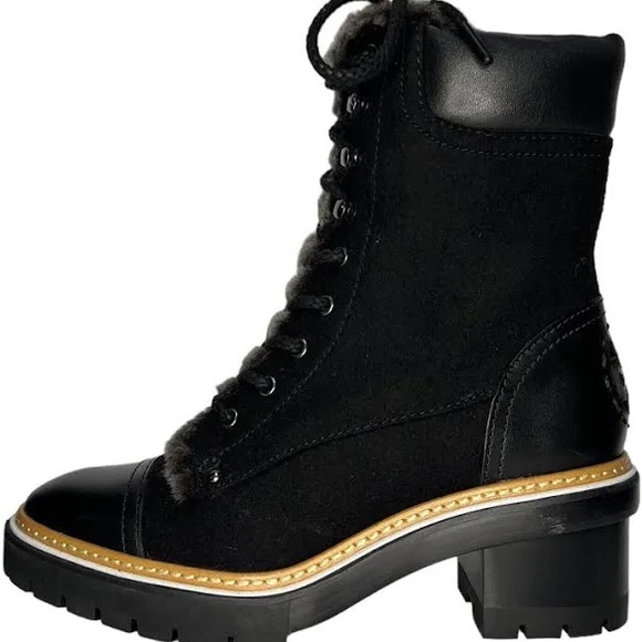 Tory Burch Black Leather Shearling Miller Lug Sole Ankle Booties - 9.5 - Picture 8 of 9